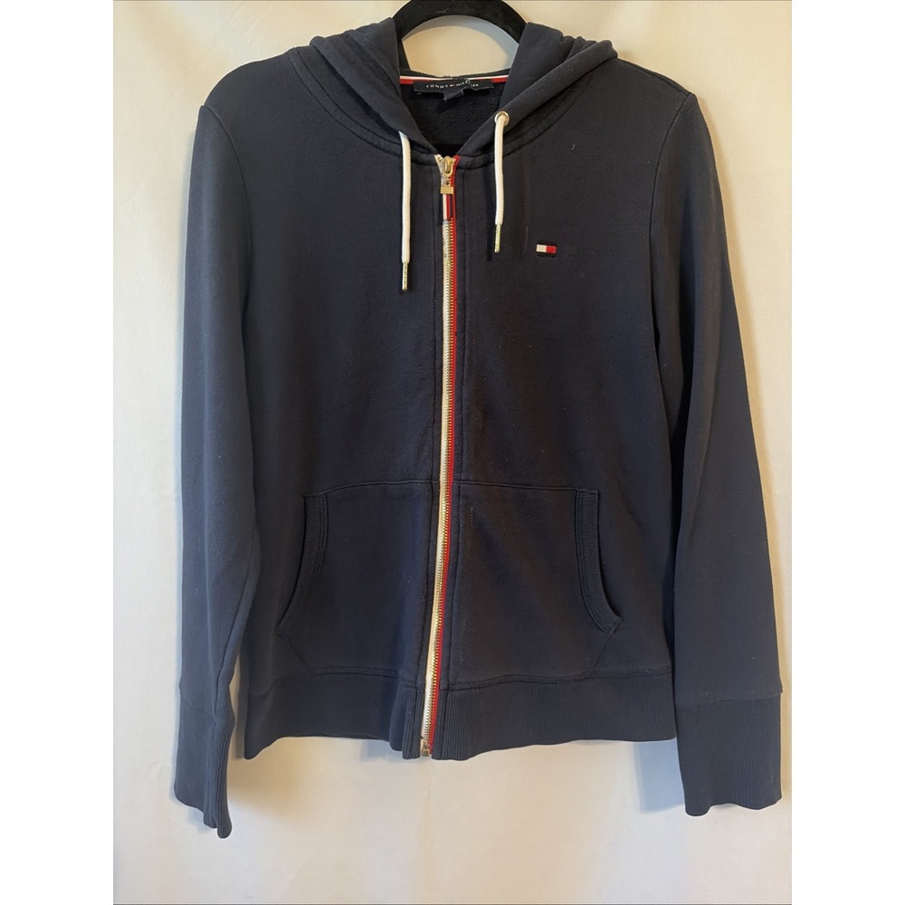 Tommy Hilfiger Navy Blue Hooded Full Zip Jacket Sweatshirt Women's Size Medium